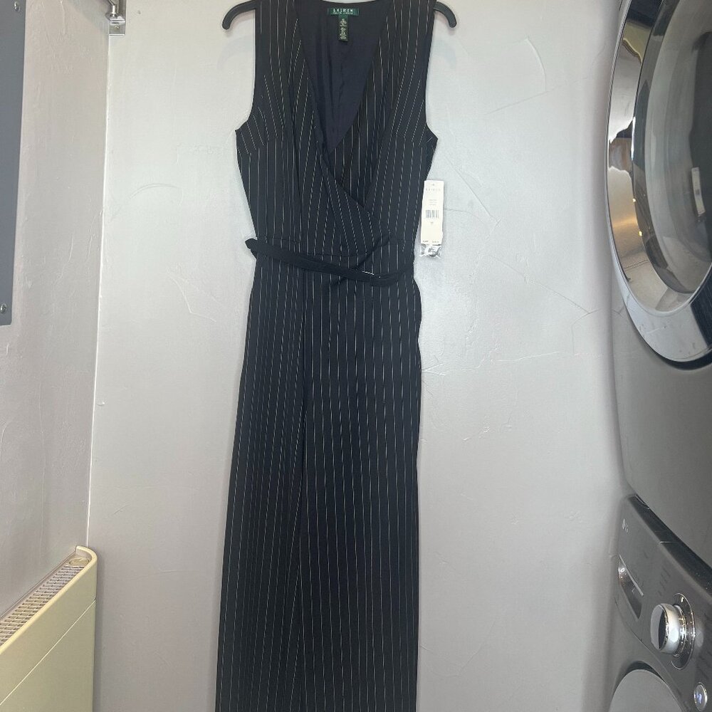 NWT Ralph Lauren Black/Cream Pinstripe Pant Jumpsuit Sz 12-Gorgeous/Classic - Picture 7 of 10